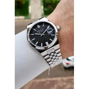 Kadranı Siyah Kordonu Gümüş Renk 40 Mm Erkek Kol Saati