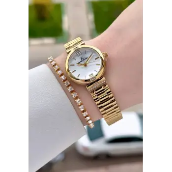Gold Renk 26 Mm Kadın Kol Saati ve Bileklik