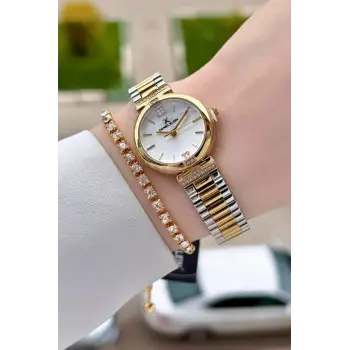 Gold Gümüş Renk 26 Mm Kadın Kol Saati ve Bileklik