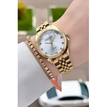 Gold Renk Kadın Kol Saati ve Bileklik