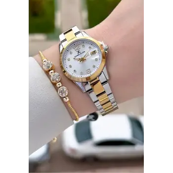 Gold Gümüş Renk 28 mm Kadın Kol Saati ve Bileklik