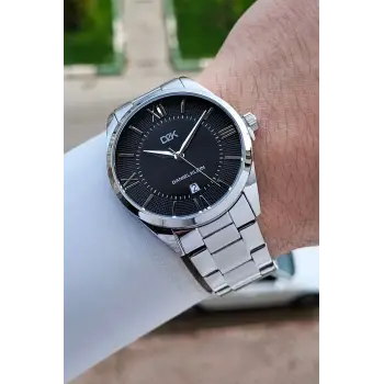 Kadranı Siyah Kordonu Gümüş Renk 42 Mm Erkek Kol Saati