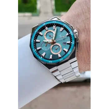 Kadranı Turkuaz Kordonu Gümüş Renk 43,5 Mm Erkek Kol Saati