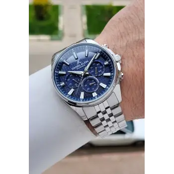 Kadranı Lacivert Kordonu Gümüş Renk 43 mm Erkek Kol Saati