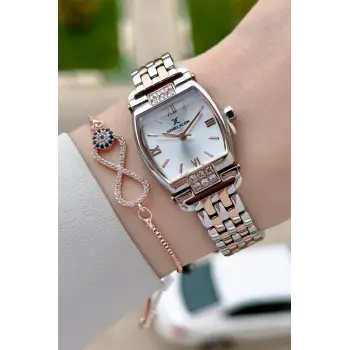 Rose Gümüş Renk 24 mm Hediye Paketli Kadın Kol Saati