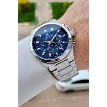 BUSINESS Kadranı Lacivert Kordonu Gümüş Renk 45 Mm Full Çelik 5 ATM Erkek Kol Saati