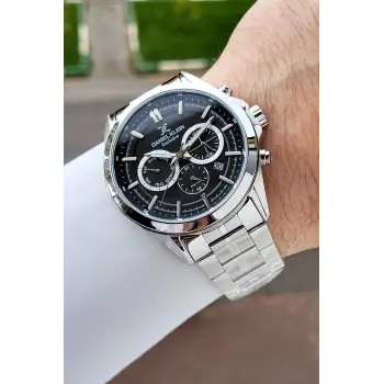 Kadranı Siyah Kordonu Gümüş Renk 44 Mm Hediye Paketli İç Göstergeleri Aktif Erkek Kol Saati