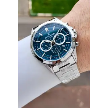 Kadranı Mavi Kordonu Gümüş Renk 44 Mm Hediye Paketli İç Göstergeleri Aktif Erkek Kol Saati