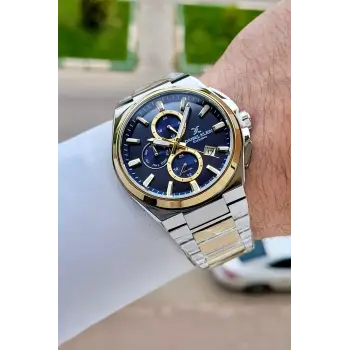 Kadranı Lacivert Kordonu Gold Gümüş Renk 43,5 Mm İç Göstergeleri Aktif Erkek Kol Saati