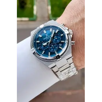 Kadranı Mavi Kordonu Gümüş Renk 44 Mm Hediye Paketli İç Göstergeleri Aktif Erkek Kol Saati