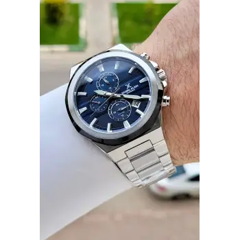 Kadranı Mavi Kordonu Gümüş Renk 44 Mm Hediye Paketli İç Göstergeleri Aktif Erkek Kol Saati