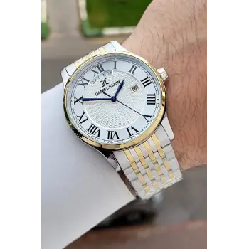 Gold Gümüş Renk Hediye Paketli 42 mm Erkek Kol Saati