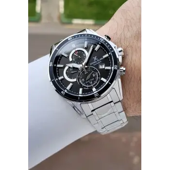Kadranı Siyah Kordonu Gümüş Renk 44 Mm Hediye Paketli İç Göstergeleri Aktif Erkek Kol Saati