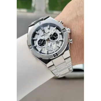 Gümüş Renk 46,5 Mm Hediye Paketli Erkek Kol Saati