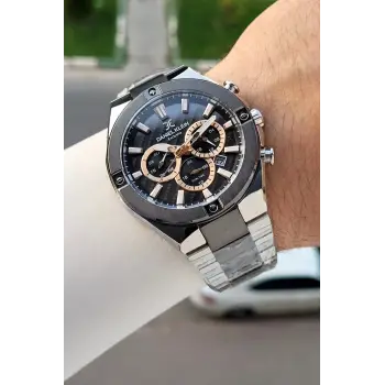 Siyah Gümüş Renk 46,5 Mm Hediye Paketli Erkek Kol Saati