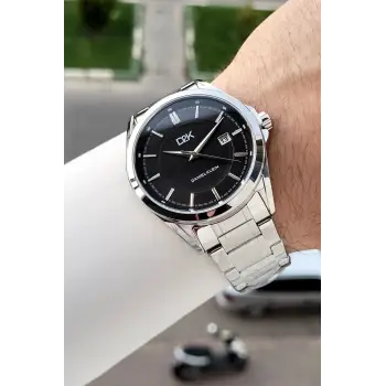 Kadranı Siyah Kordonu Gümüş Renk 42,5 Mm Hediye Paketli Erkek Kol Saati