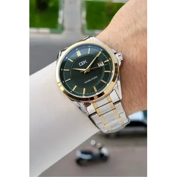 Kadranı Yeşil Kordonu Gold Gümüş Renk 42,5 Mm Hediye Paketli Erkek Kol Saati