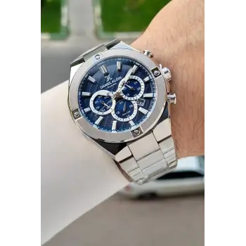 Kadranı Lacivert Kordonu Gümüş Renk 46,5 Mm Hediye Paketli Erkek Kol Saati