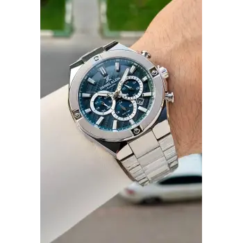Kadranı Mavi Kordonu Gümüş Renk 46,5 Mm Hediye Paketli Erkek Kol Saati