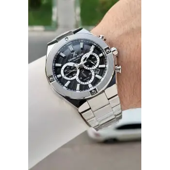 Kadranı Siyah Kordonu Gümüş Renk 46,5 Mm Hediye Paketli Erkek Kol Saati