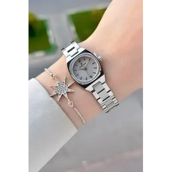 Rakamları Gold Kordonu Gümüş Renk Hediye Paketli 22,5 Mm Kadın Kol Saati