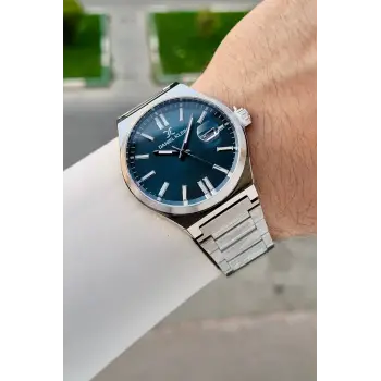 Kadranı Mavi Kordonu Gümüş Renk Hediye Paketli Erkek Kol Saati