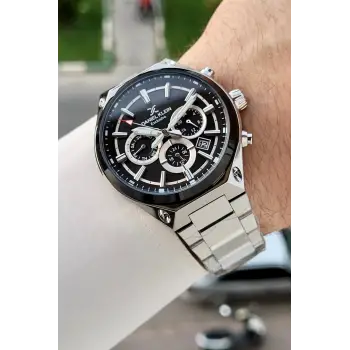 Kadranı Siyah Kordonu Gümüş Renk 43 Mm Hediye Paketli Erkek Kol Saati