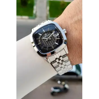 Kadranı Siyah Kordonu Gümüş Renk 39 Mm Hediye Paketli Erkek Kol Saati