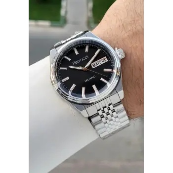 Kadranı Siyah Kordonu Gümüş Renk Hediye Paketli 40 Mm Erkek Kol Saati