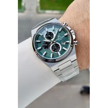 Kadranı Yeşil Kordonu Gümüş Renk Hediye Paketli 44 Mm Erkek Kol Saati