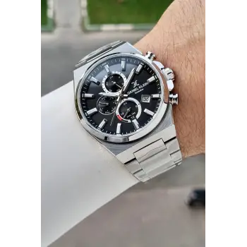 Kadranı Siyah Kordonu Gümüş Renk Hediye Paketli 44 Mm Erkek Kol Saati