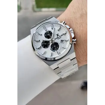 Gümüş Renk Hediye Paketli 44 Mm Erkek Kol Saati