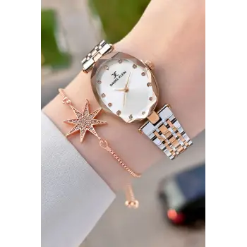 Rose Gümüş Renk Hediye Paketli 24 Mm Kadın Kol Saati ve Bileklik