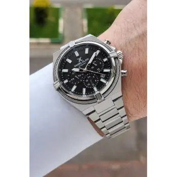 Kadranı Siyah Kordonu Gümüş Renk 44 Mm Hediye Paketli İç Göstergeleri Aktif Erkek Kol Saati