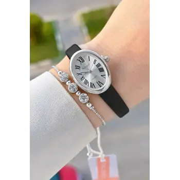 Kasası Gümüş Kordonu Siyah Renk Hediye Paketli 22 Mm 5 ATM Kadın Kol Saati