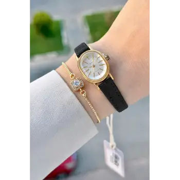 Kasası Gold Kordonu Siyah Renk Hediye Paketli 20 Mm 5 ATM Kadın Kol Saati