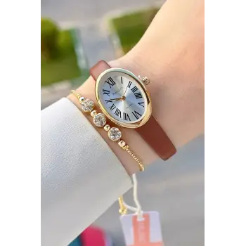 Kasası Gold Kordonu Kahverengi Renk Hediye Paketli 22 Mm 5 ATM Kadın Kol Saati