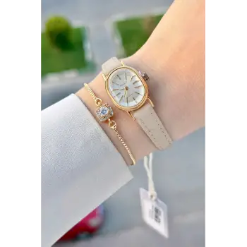 Kasası Gold Kordonu Krem Renk Hediye Paketli 20 Mm 5 ATM Kadın Kol Saati