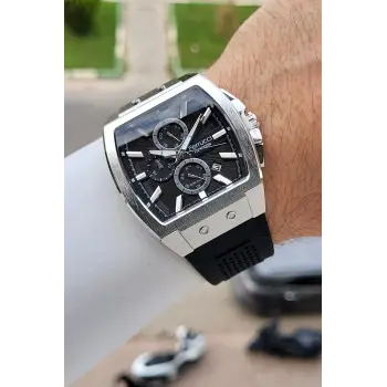 41 Mm Kasası Gümüş Kordonu Siyah Renk İç Göstergeleri Aktif Erkek Kol Saati