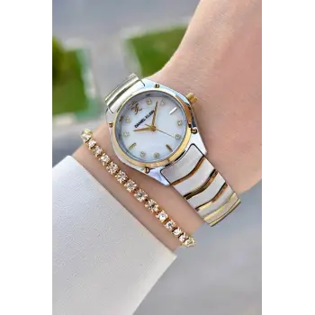 Gold Gümüş Renk 30 mm Hediye Paketli Kadın Kol Saati