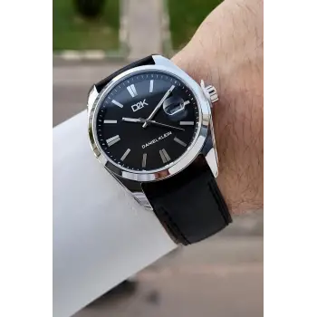 Kasası Gümüş Kordonu Siyah Renk 42 Mm Takvimli Hediye Paketli Erkek Kol Saati
