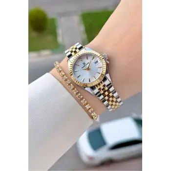 Gold Gümüş Renk 28 Mm Hediye Paketli Kadın Kol Saati