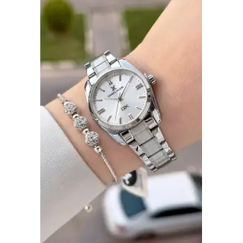 Gümüş Renk 30 Mm Hediye Paketli Kadın Kol Saati