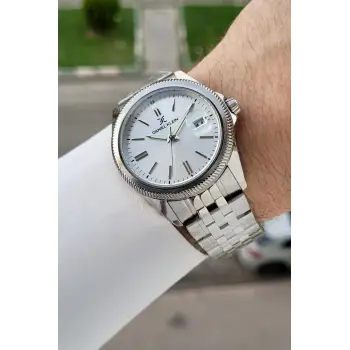 Gümüş Renk 41 Mm 5 ATM Takvimli Hediye Paketli Erkek Kol Saati