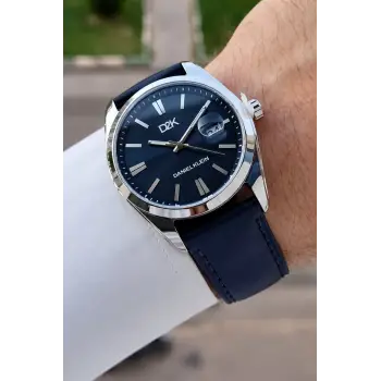 Kasası Gümüş Kordonu Lacivert Renk 42 Mm Takvimli Hediye Paketli Erkek Kol Saati