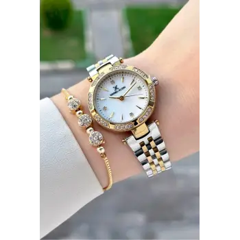 Gold Gümüş Renk 30 Mm Crystal Cam Hediye Paketli Kadın Kol Saati