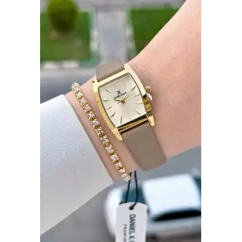 Kasası Gold Kordonu Vizon Renk 23 Mm Hediye Paketli Kadın Kol Saati