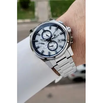 Gümüş Lacivert Renk 44 Mm İç Göstergeleri Aktif Hediye Paketli Erkek Kol Saati