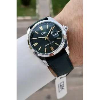Kasası Gümüş Kordonu Yeşil Renk 42 Mm Takvimli Hediye Paketli Erkek Kol Saati