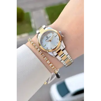 Gold Gümüş Renk 28 Mm Hediye Paketli Kadın Kol Saati